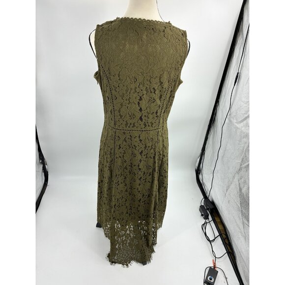 Isaac Mizrahi Live Womens Dress SP Olive Green Sleeveless Crochet Midi Boho - Picture 4 of 7